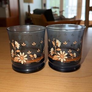 Vintage Libbey Franco Bolero Dusky Blue Daisy Tumblers